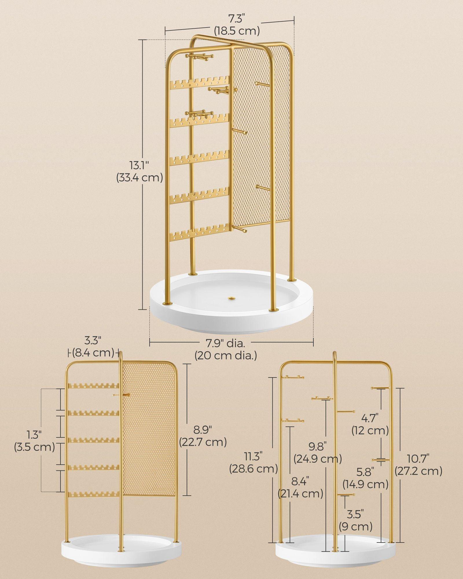 Rotating Jewellery Stand with a Bottom Tray Champagne Gold FredCo
