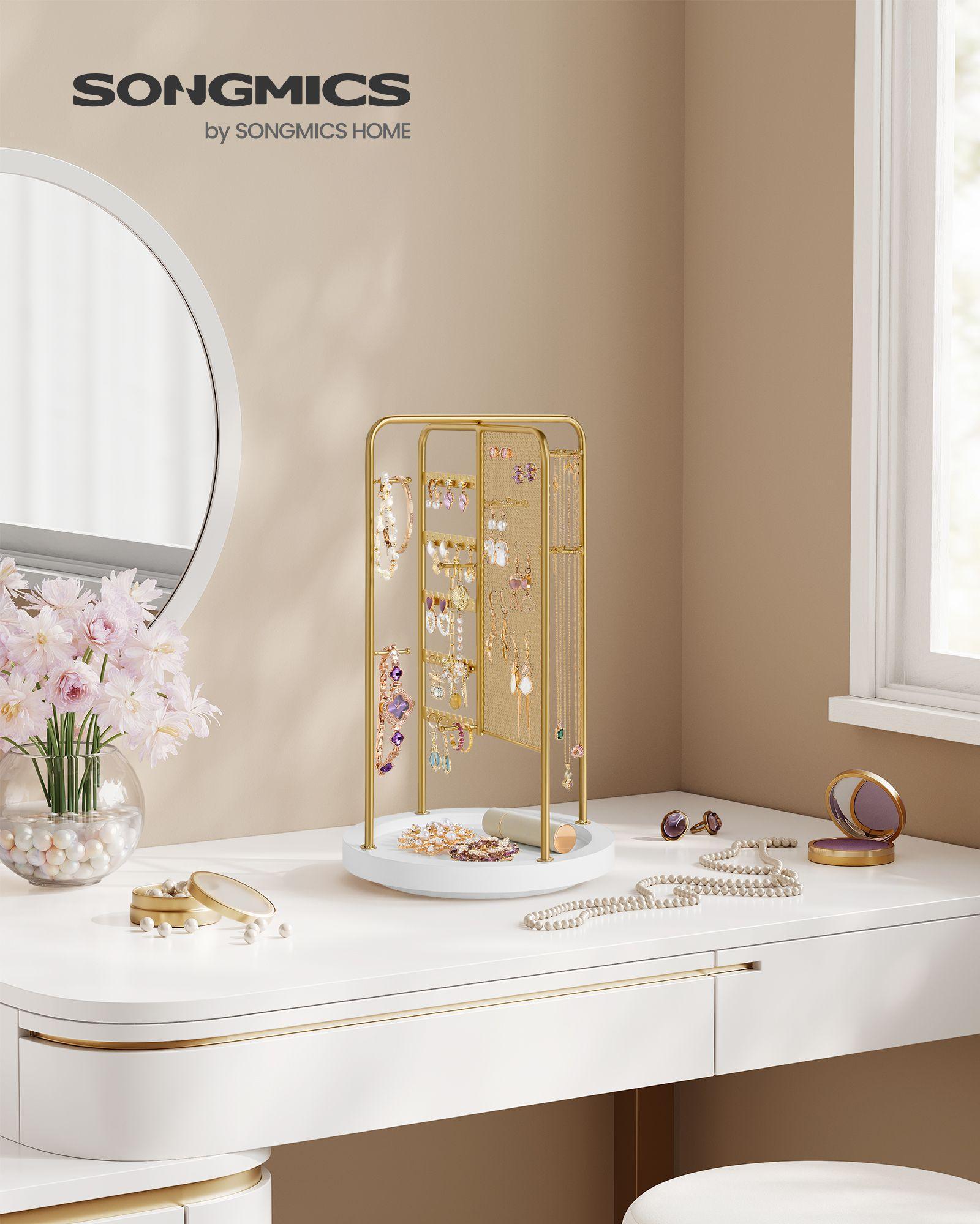Rotating Jewellery Stand with a Bottom Tray Champagne Gold FredCo