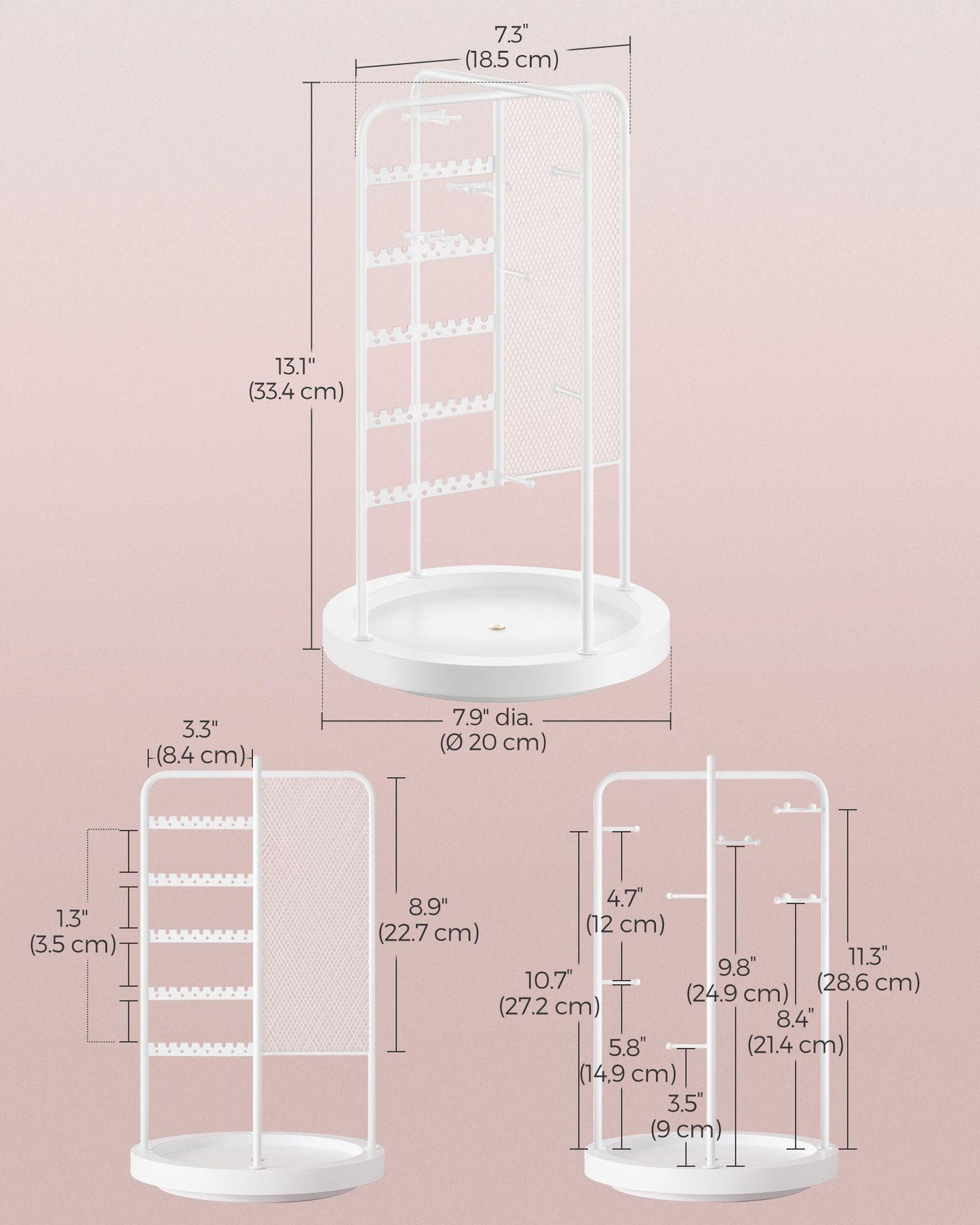Rotating Jewellery Stand with a Bottom Tray Cloud White FredCo