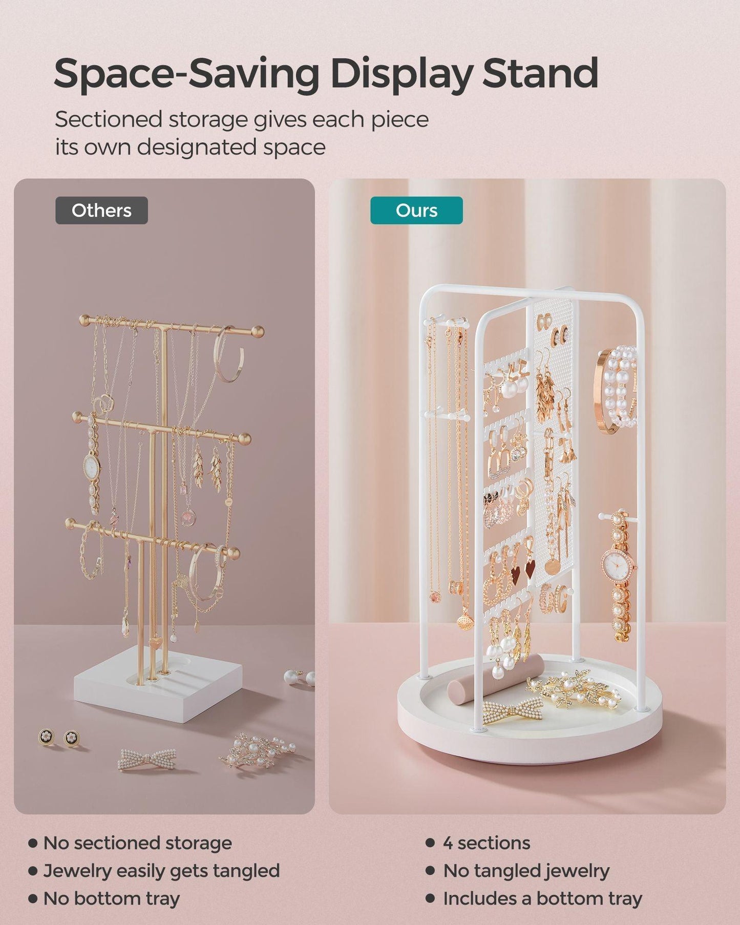 Rotating Jewellery Stand with a Bottom Tray Cloud White FredCo