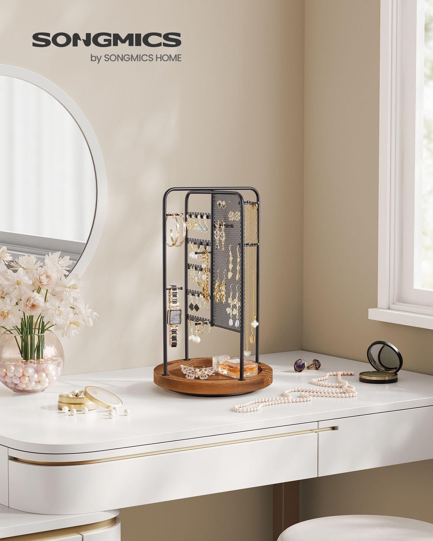 Rotating Jewellery Stand with a Bottom Tray Ink Black FredCo