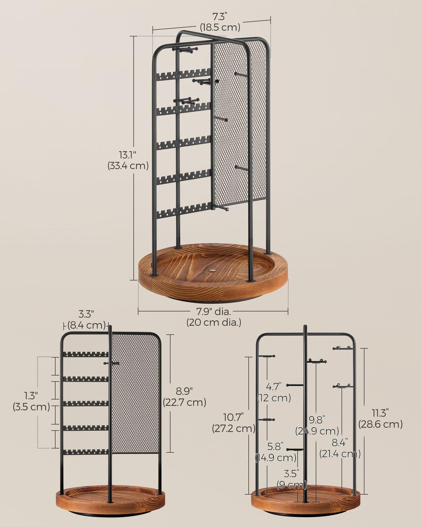 Rotating Jewellery Stand with a Bottom Tray Ink Black FredCo