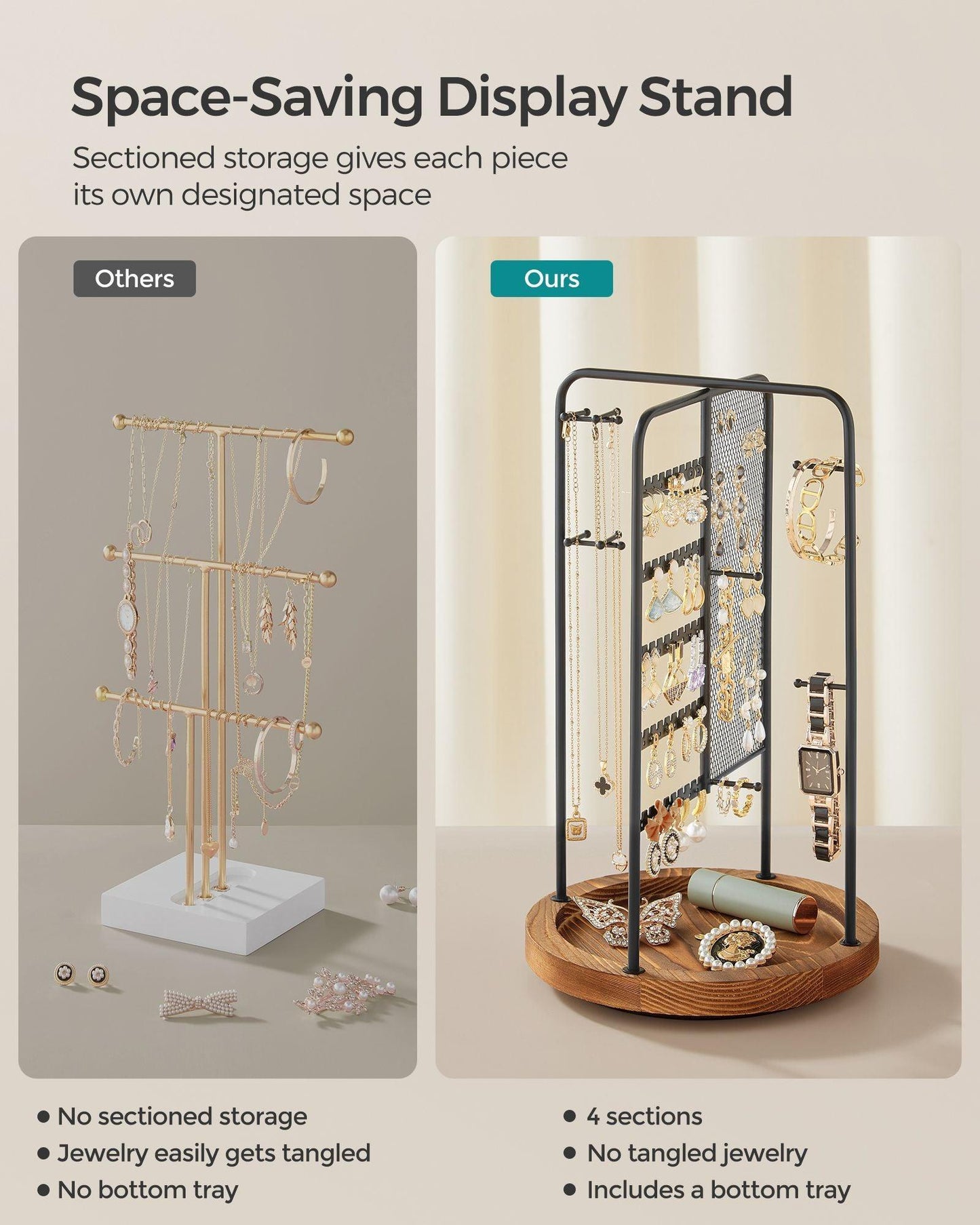 Rotating Jewellery Stand with a Bottom Tray Ink Black FredCo
