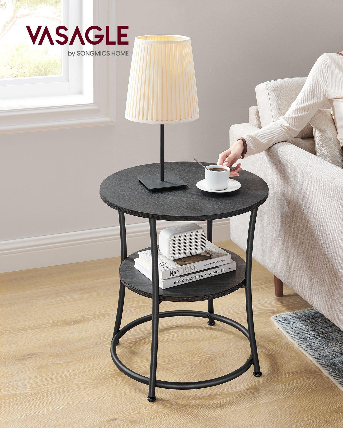 Round End Table with 2 Shelves FredCo