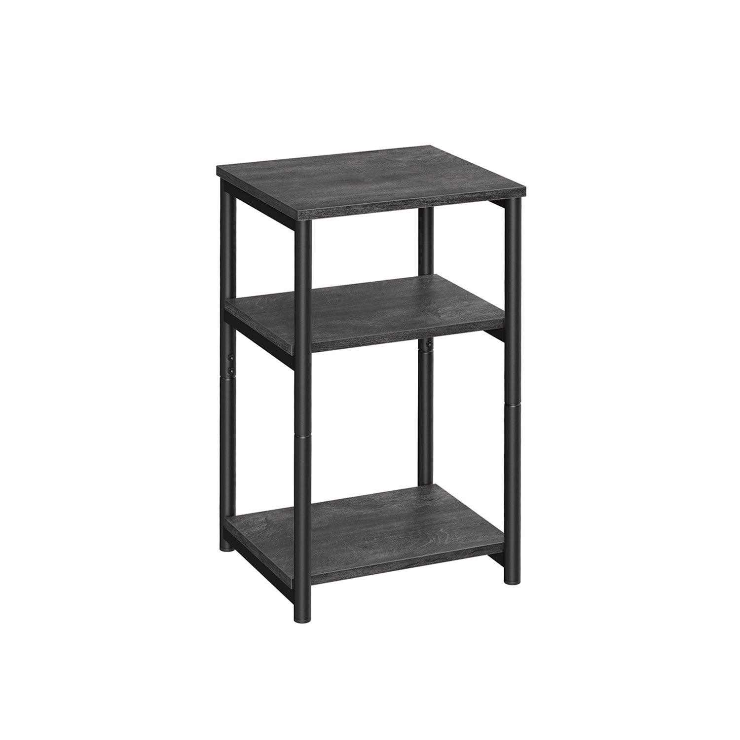 Round End Table with 2 Shelves Misty Gray and Classic Black FredCo