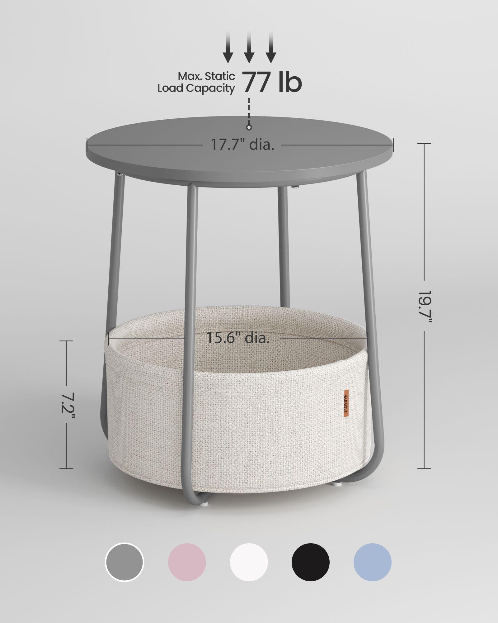 Round Side Table with Fabric Basket Dove Gray and Classic White FredCo
