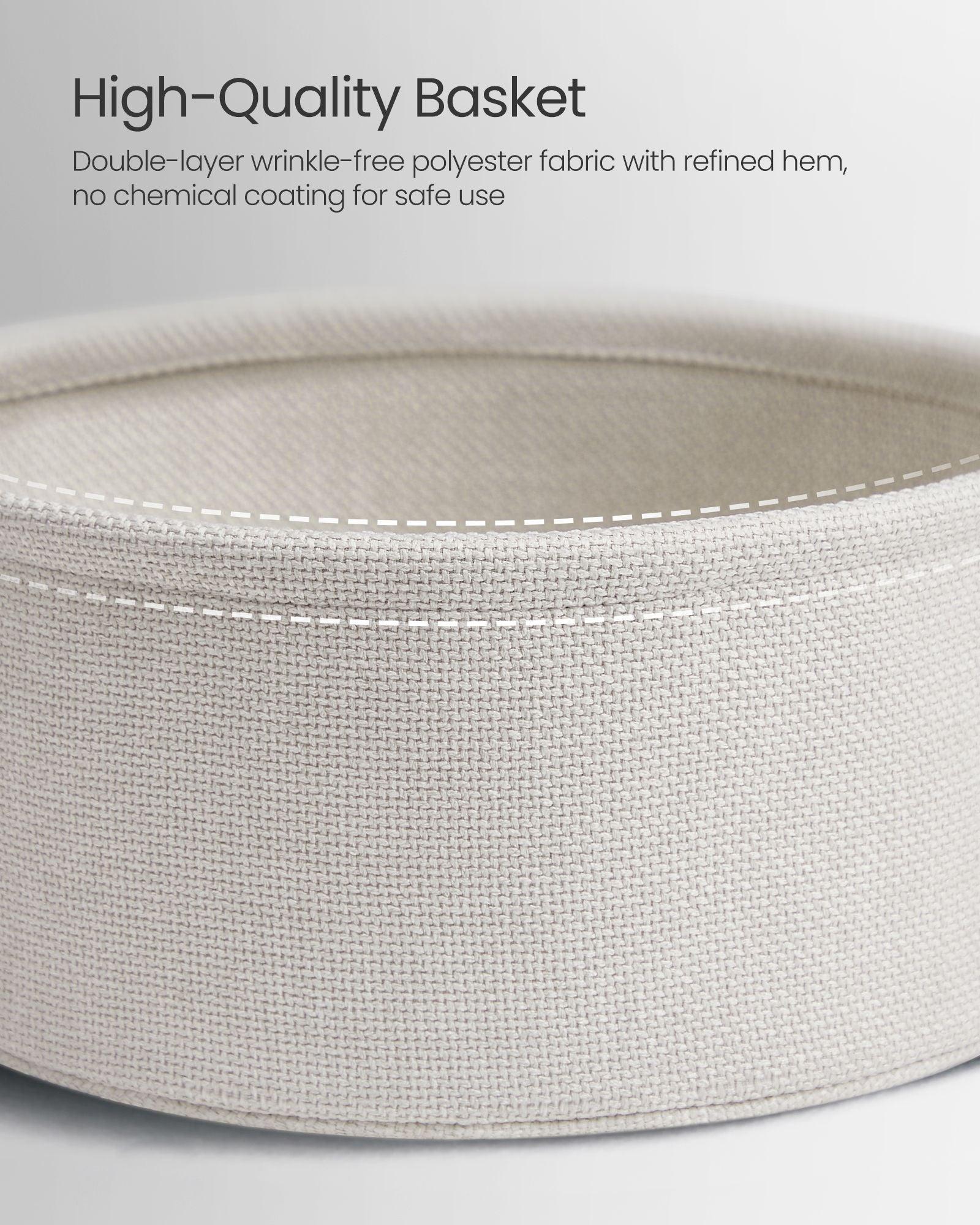 Round Side Table with Fabric Basket Dove Gray and Classic White FredCo