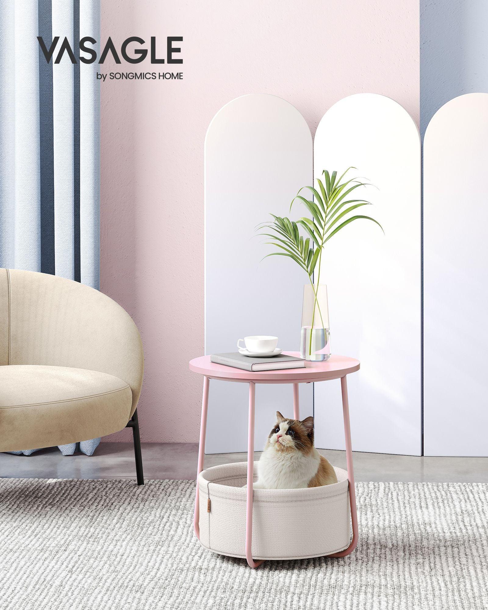 Round Side Table with Fabric Basket Jelly Pink and Classic White FredCo
