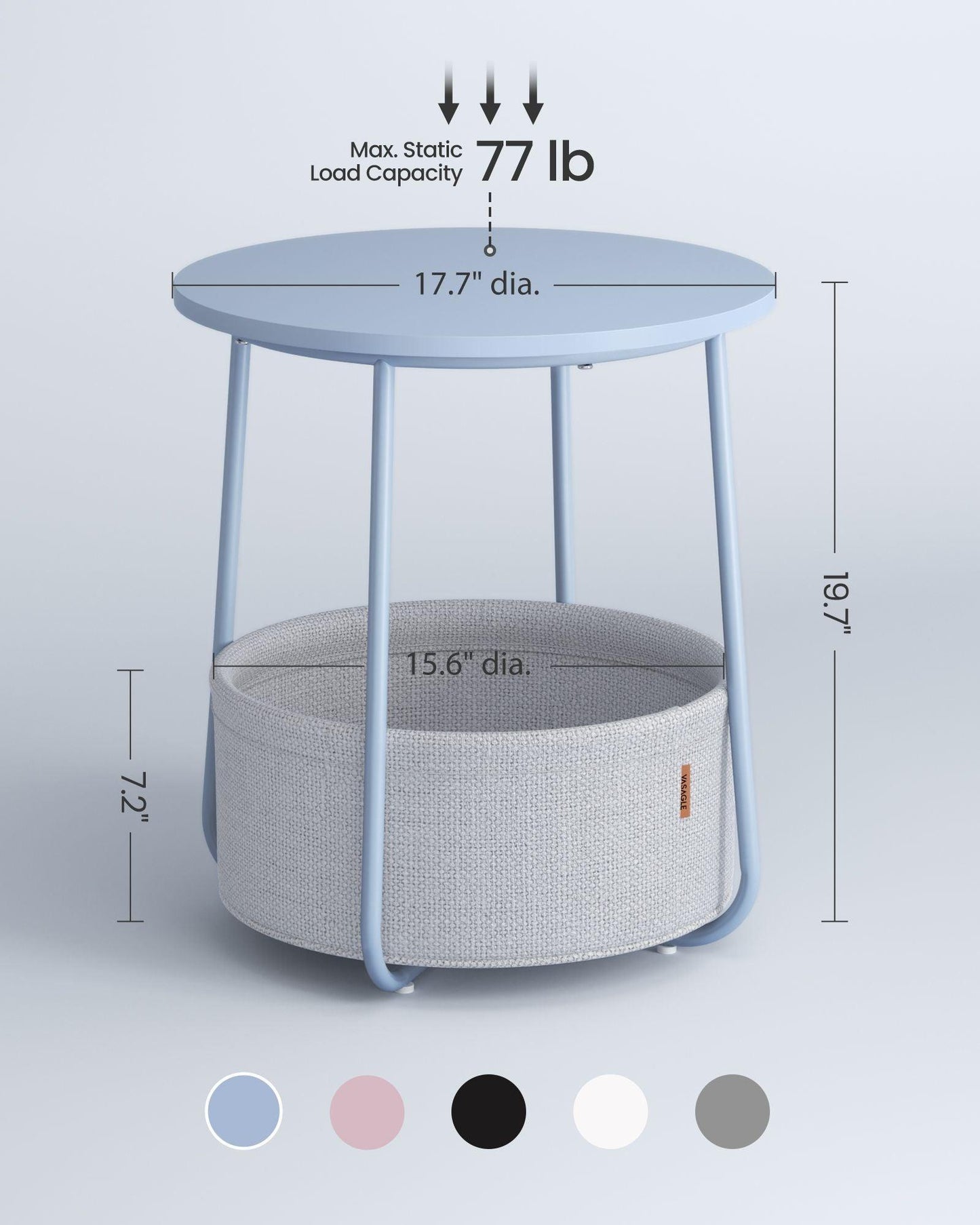 Round Side Table with Fabric Basket Pale Blue and Ice Blue FredCo
