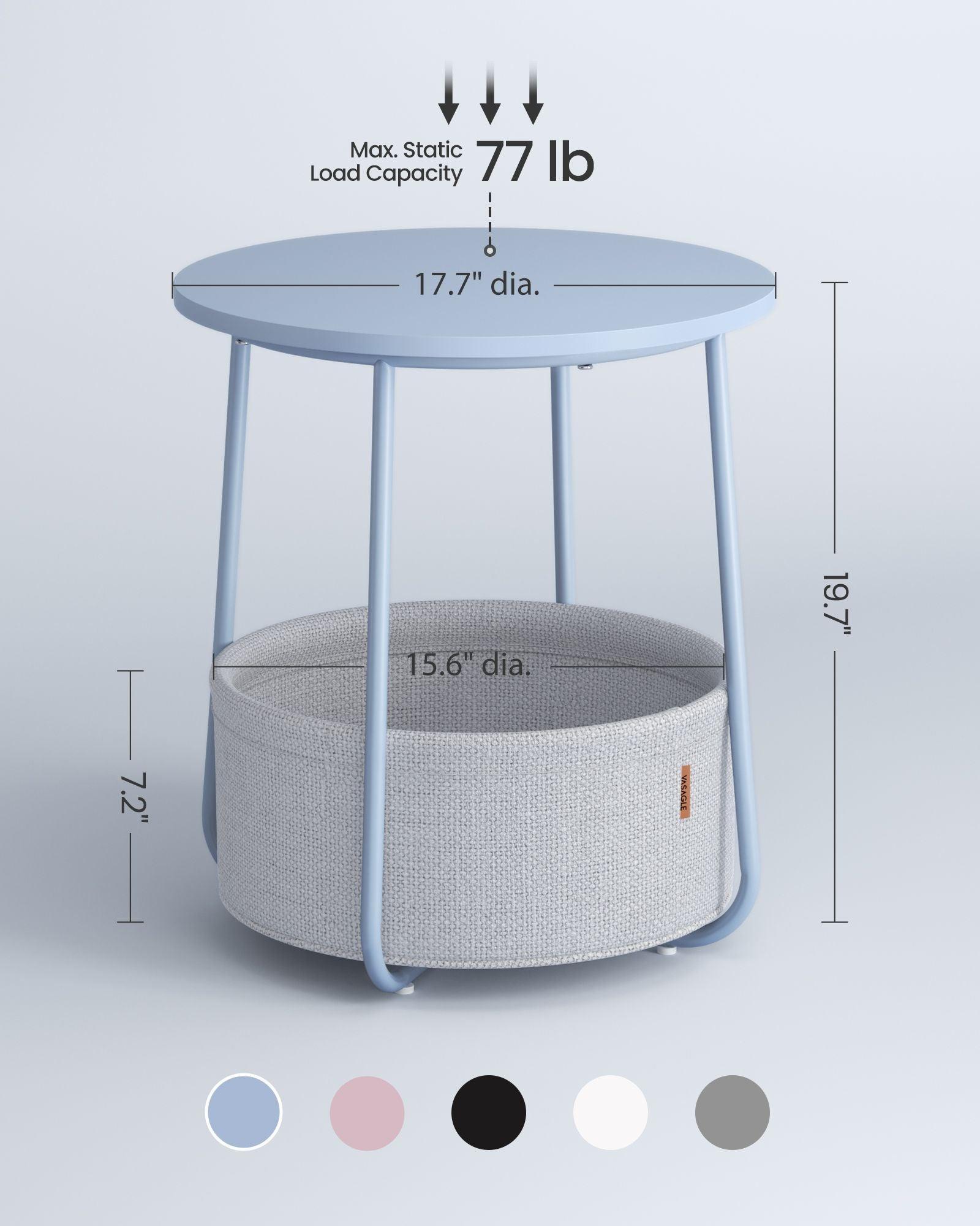 Round Side Table with Fabric Basket Pale Blue and Ice Blue FredCo