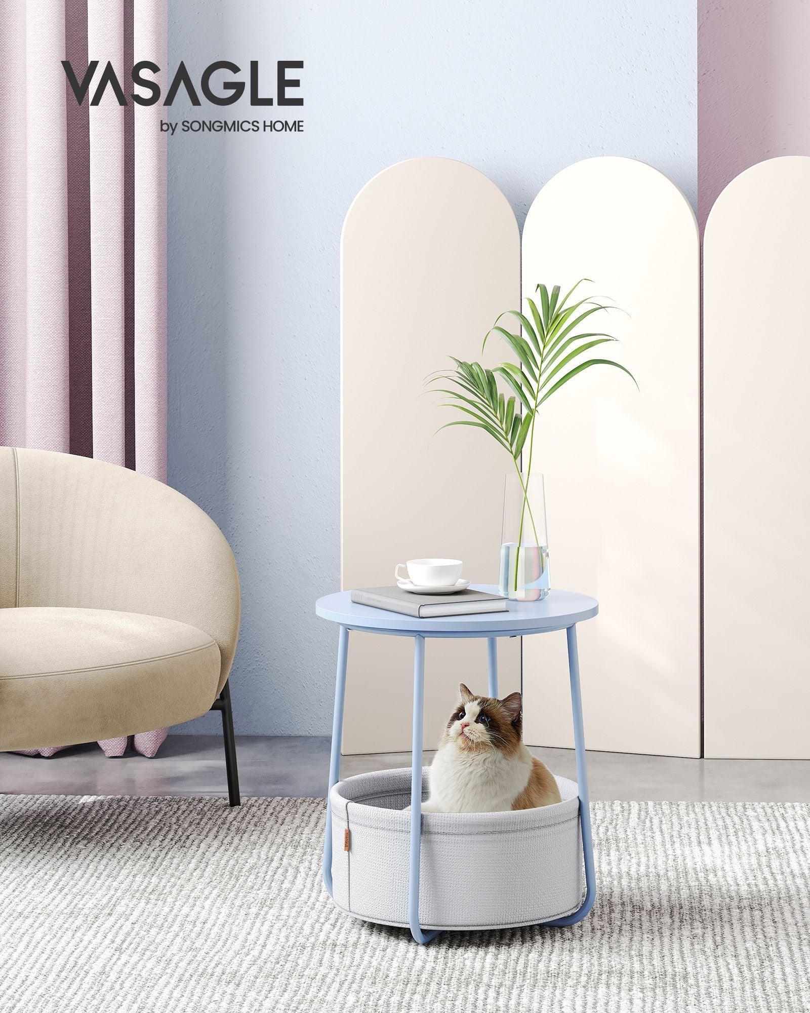 Round Side Table with Fabric Basket Pale Blue and Ice Blue FredCo