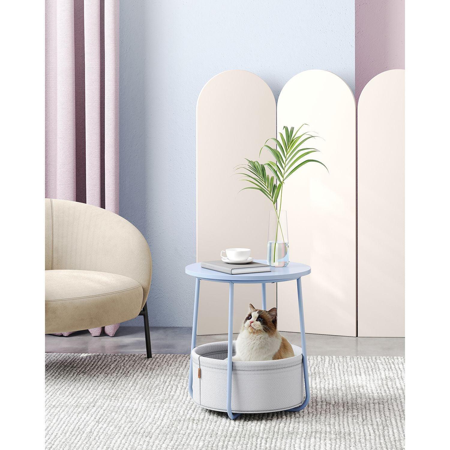 Round Side Table with Fabric Basket Pale Blue and Ice Blue FredCo