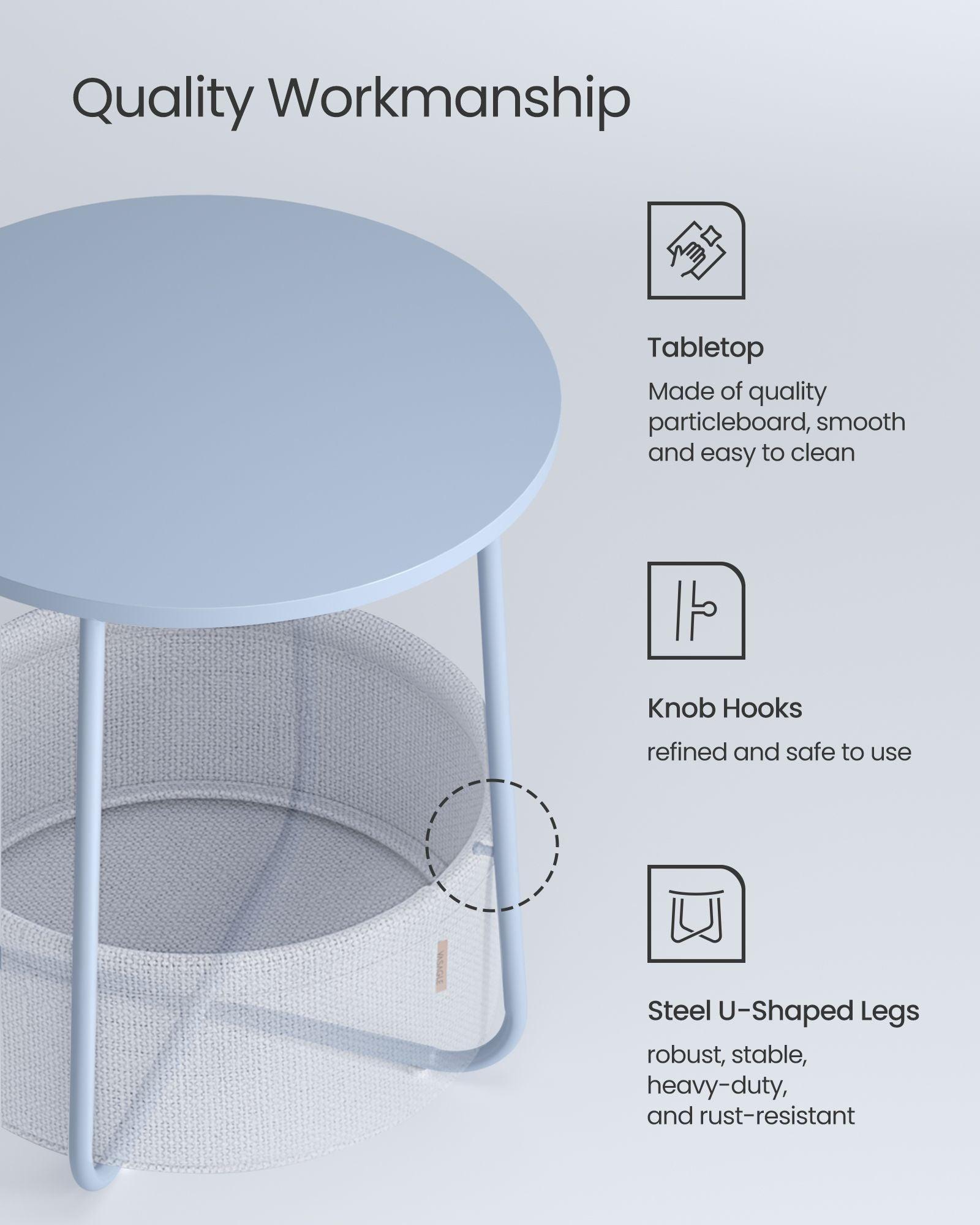 Round Side Table with Fabric Basket Pale Blue and Ice Blue FredCo