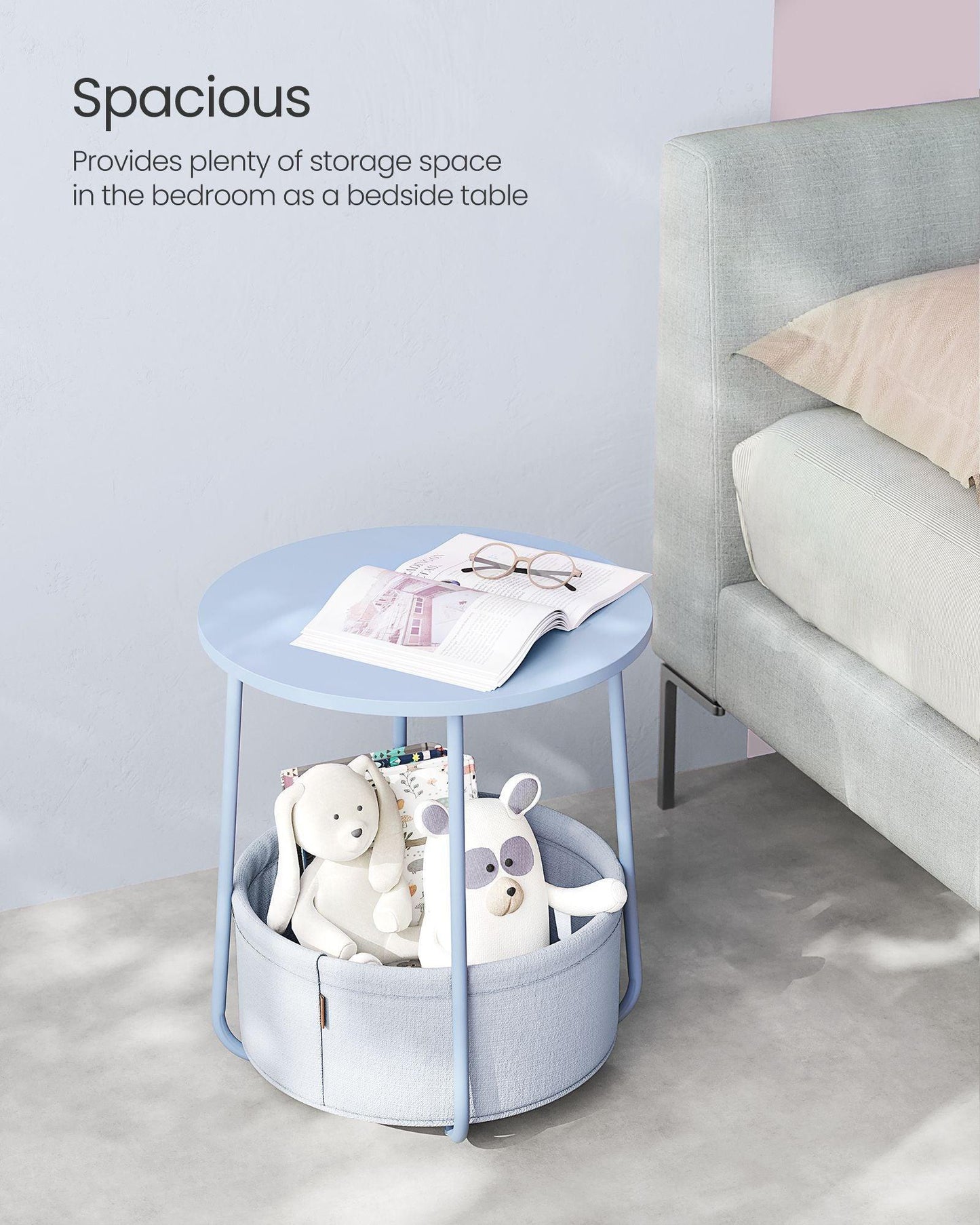 Round Side Table with Fabric Basket Pale Blue and Ice Blue FredCo