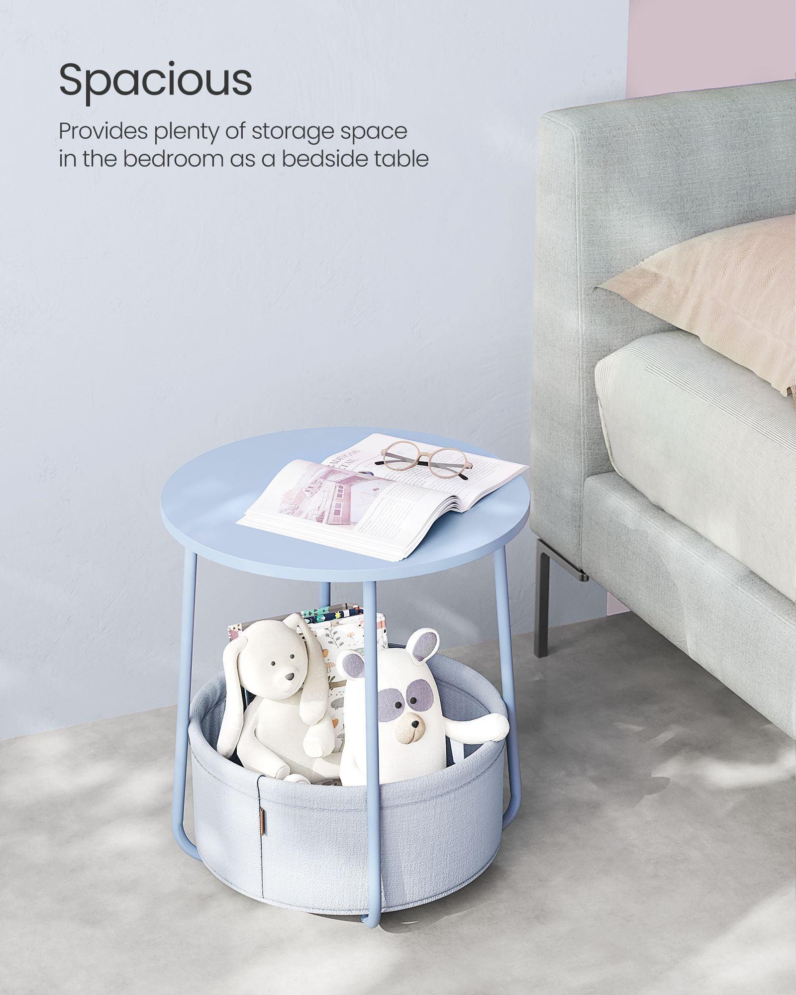 Round Side Table with Fabric Basket Pale Blue and Ice Blue FredCo