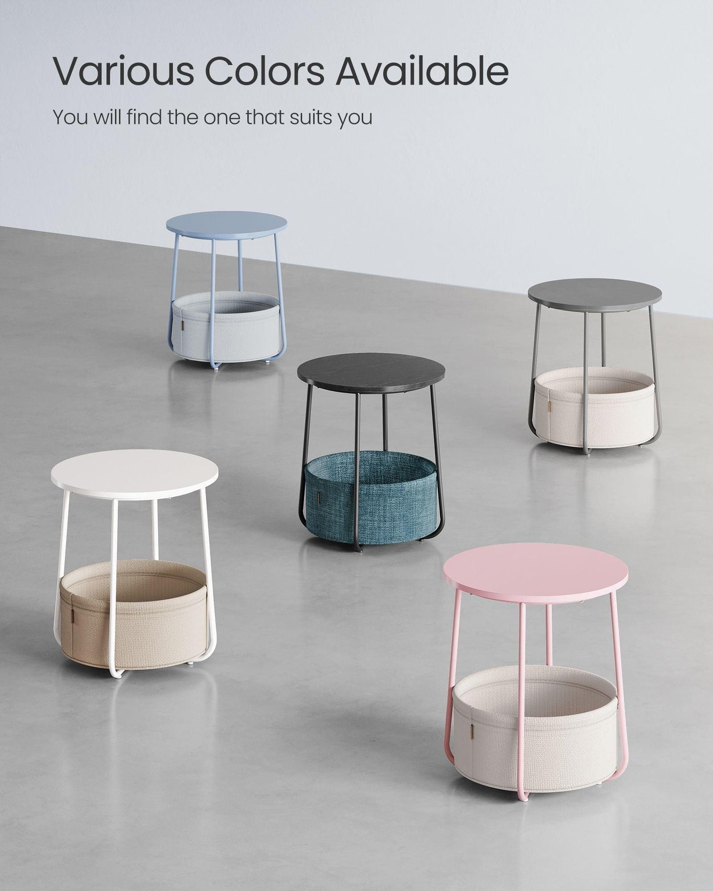 Round Side Table with Fabric Basket Pale Blue and Ice Blue FredCo