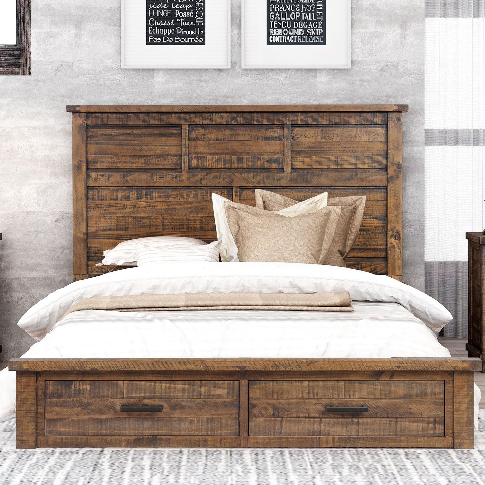 Rustic Reclaimed Solid Wood Farmhouse 6 Pieces Storage Queen Bedroom Sets FredCo