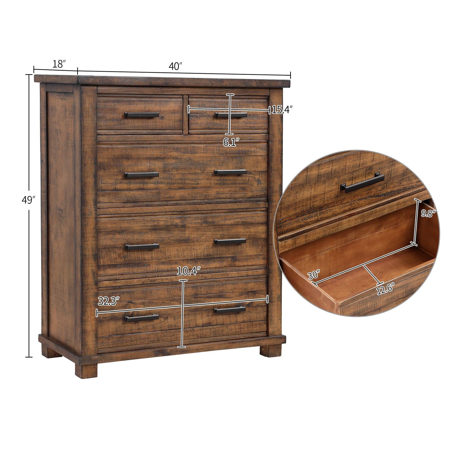 Rustic Reclaimed Solid Wood Farmhouse 6 Pieces Storage Queen Bedroom Sets FredCo