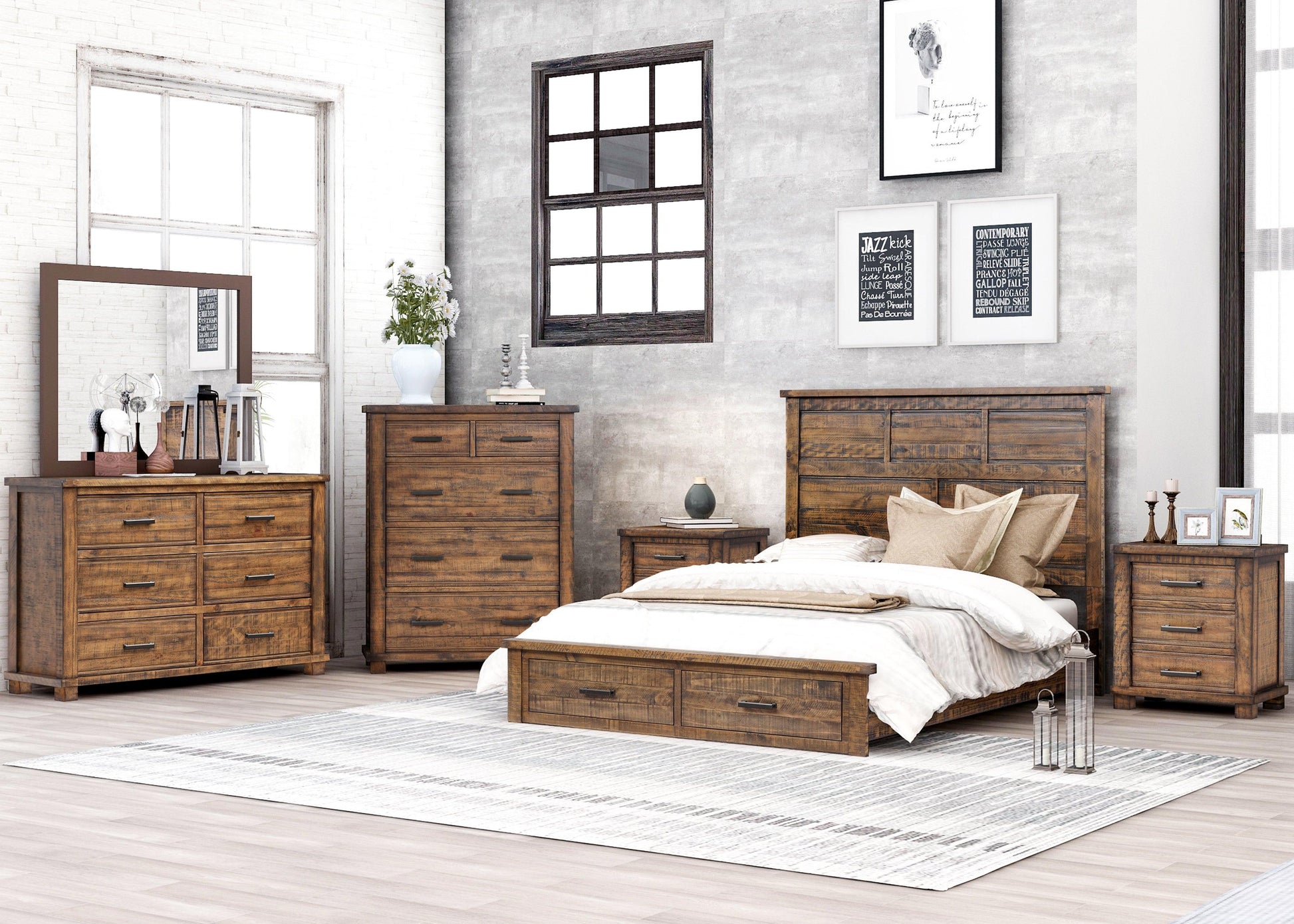 Rustic Reclaimed Solid Wood Farmhouse 6 Pieces Storage Queen Bedroom Sets FredCo