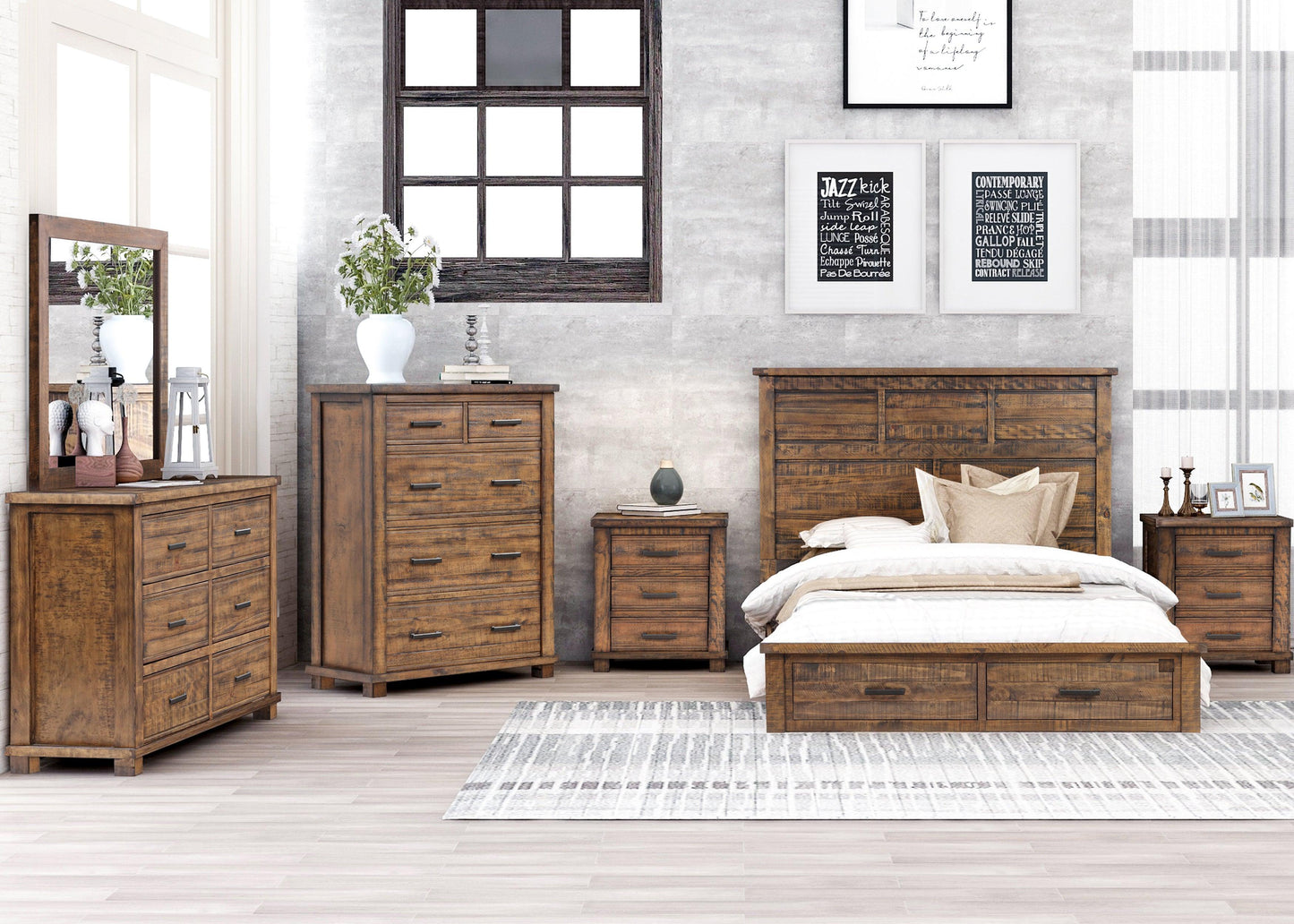 Rustic Reclaimed Solid Wood Farmhouse 6 Pieces Storage Queen Bedroom Sets FredCo