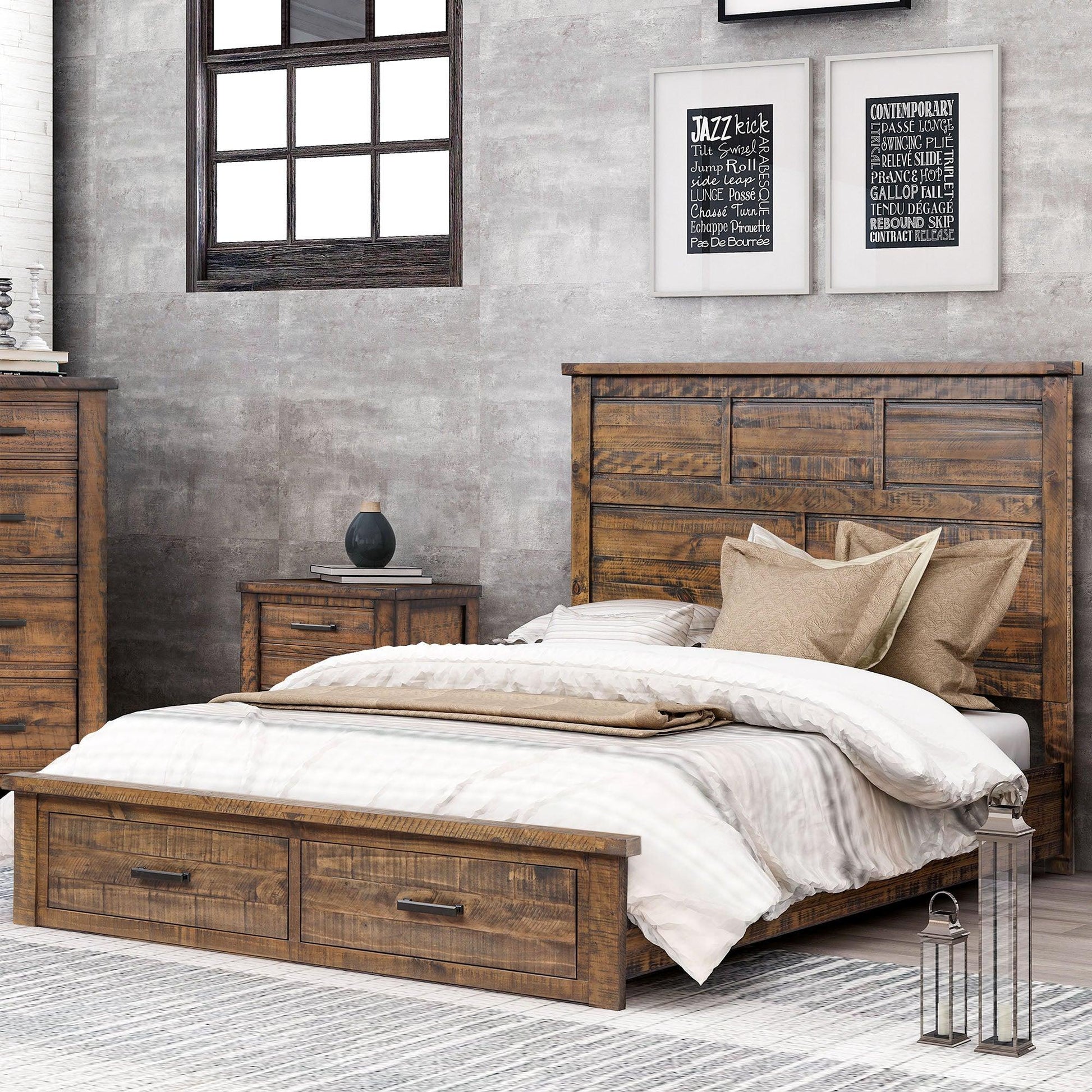 Rustic Reclaimed Solid Wood Farmhouse 6 Pieces Storage Queen Bedroom Sets FredCo
