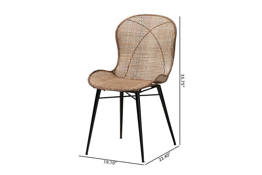 Sabelle Japandi Greywashed Rattan and Black Metal 2-Piece Dining Chair Set FredCo