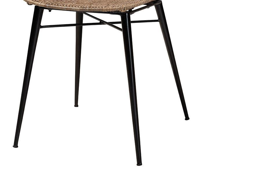 Sabelle Japandi Greywashed Rattan and Black Metal 2-Piece Dining Chair Set FredCo