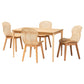 Sabelle Japandi Natural Brown Mahogany Wood and Rattan 5-Piece Dining Set FredCo