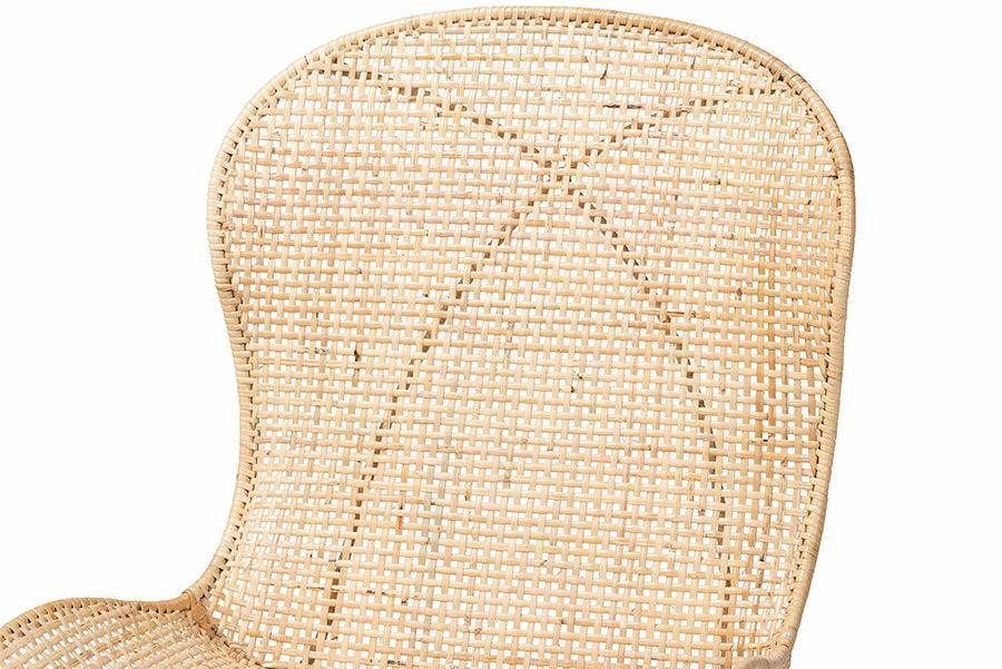 Sabelle Japandi Natural Brown Mahogany Wood and Rattan 5-Piece Dining Set FredCo