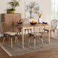 Sabelle Modern Bohemian Greywashed Rattan and Natural Brown Finished Wood 5-Piece Dining Set FredCo