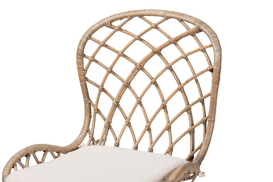 Sabelle Modern Bohemian Greywashed Rattan and Natural Brown Finished Wood 5-Piece Dining Set FredCo