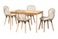 Sabelle Modern Bohemian Greywashed Rattan and Natural Brown Finished Wood 5-Piece Dining Set FredCo