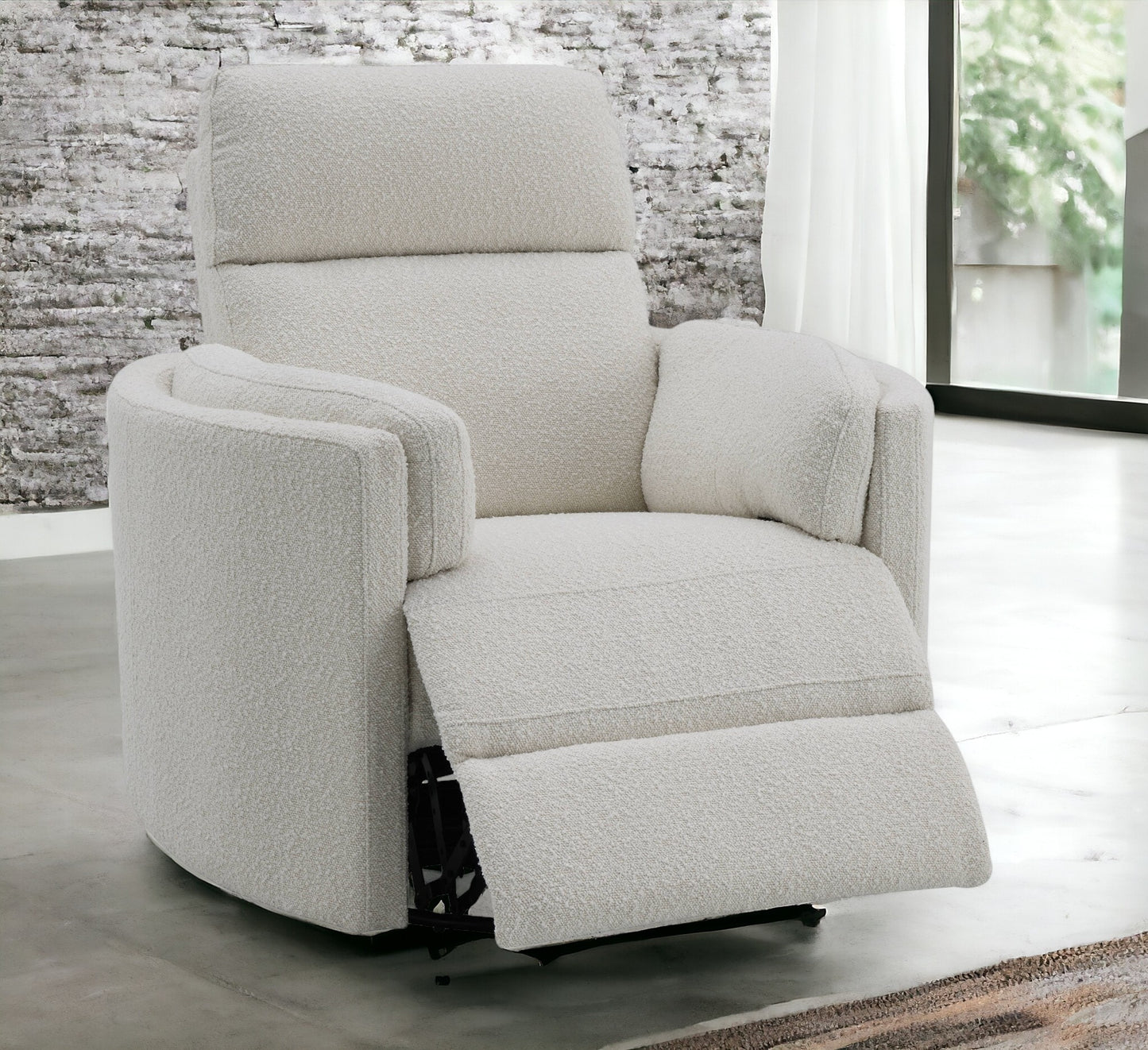 Sagen Beige Boucle Glider Recliner with Swivel FredCo