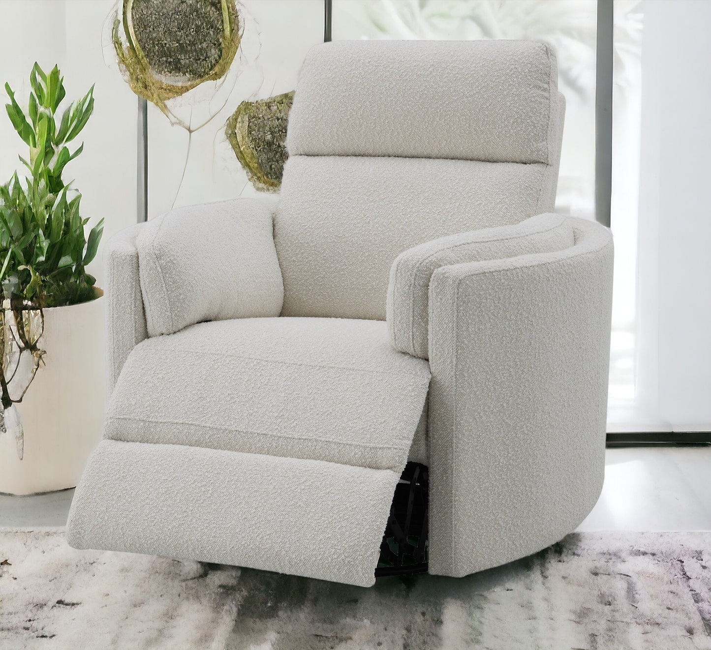 Sagen Beige Boucle Glider Recliner with Swivel FredCo