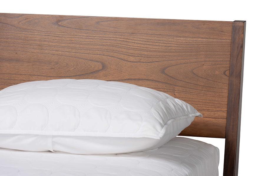 Salvatore Mid-Century Modern Walnut Brown Finished Wood Queen Size Platform Bed FredCo