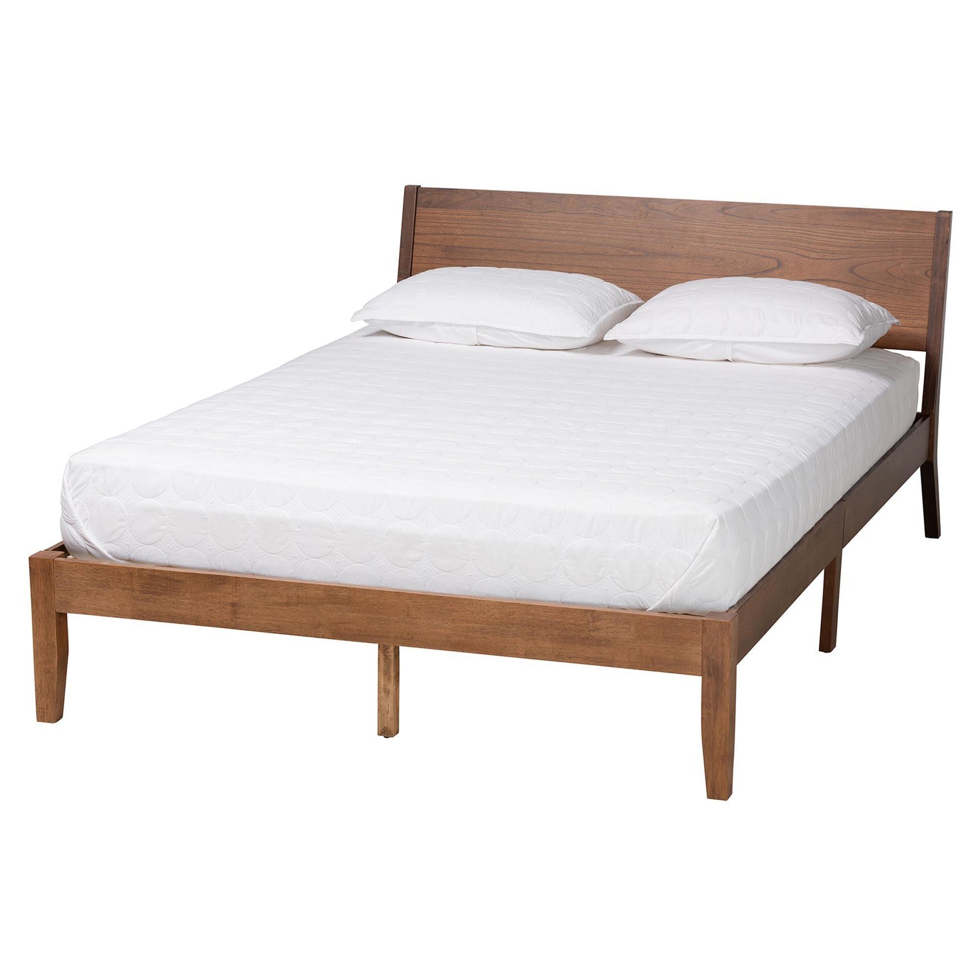 Salvatore Mid-Century Modern Walnut Brown Finished Wood Queen Size Platform Bed FredCo