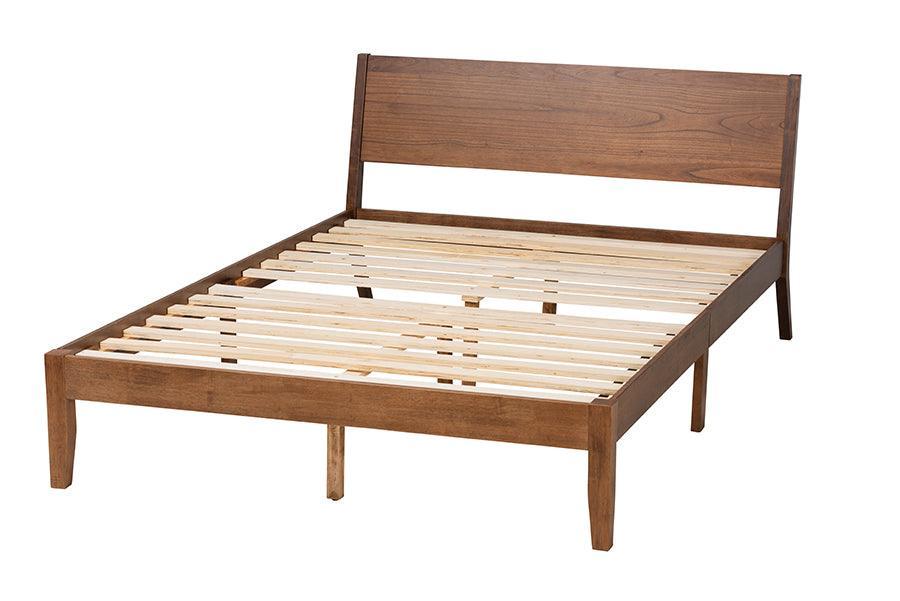 Salvatore Mid-Century Modern Walnut Brown Finished Wood Queen Size Platform Bed FredCo