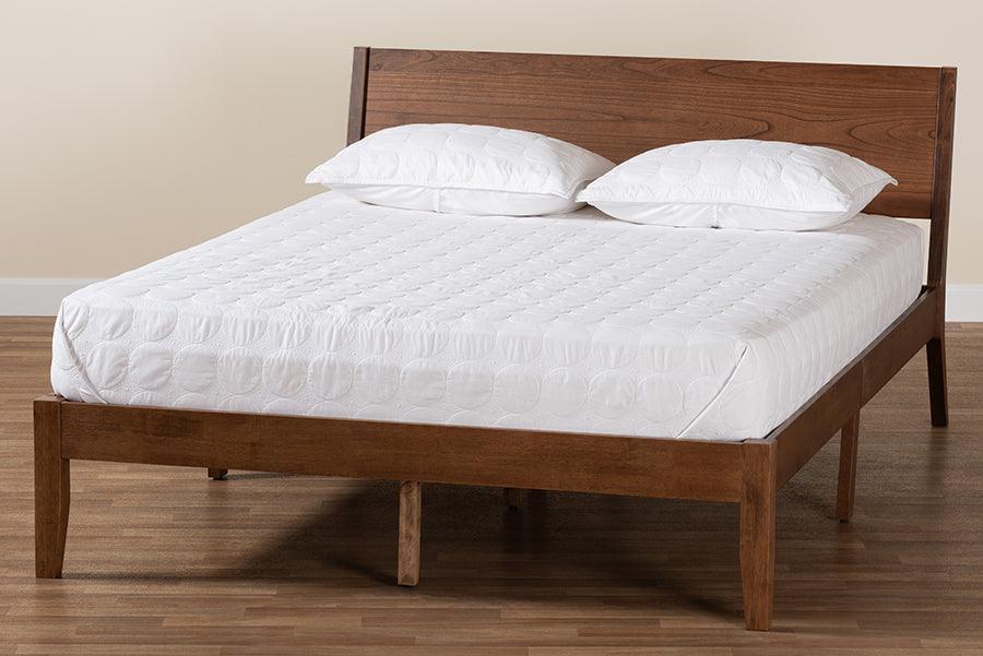 Salvatore Mid-Century Modern Walnut Brown Finished Wood Queen Size Platform Bed FredCo
