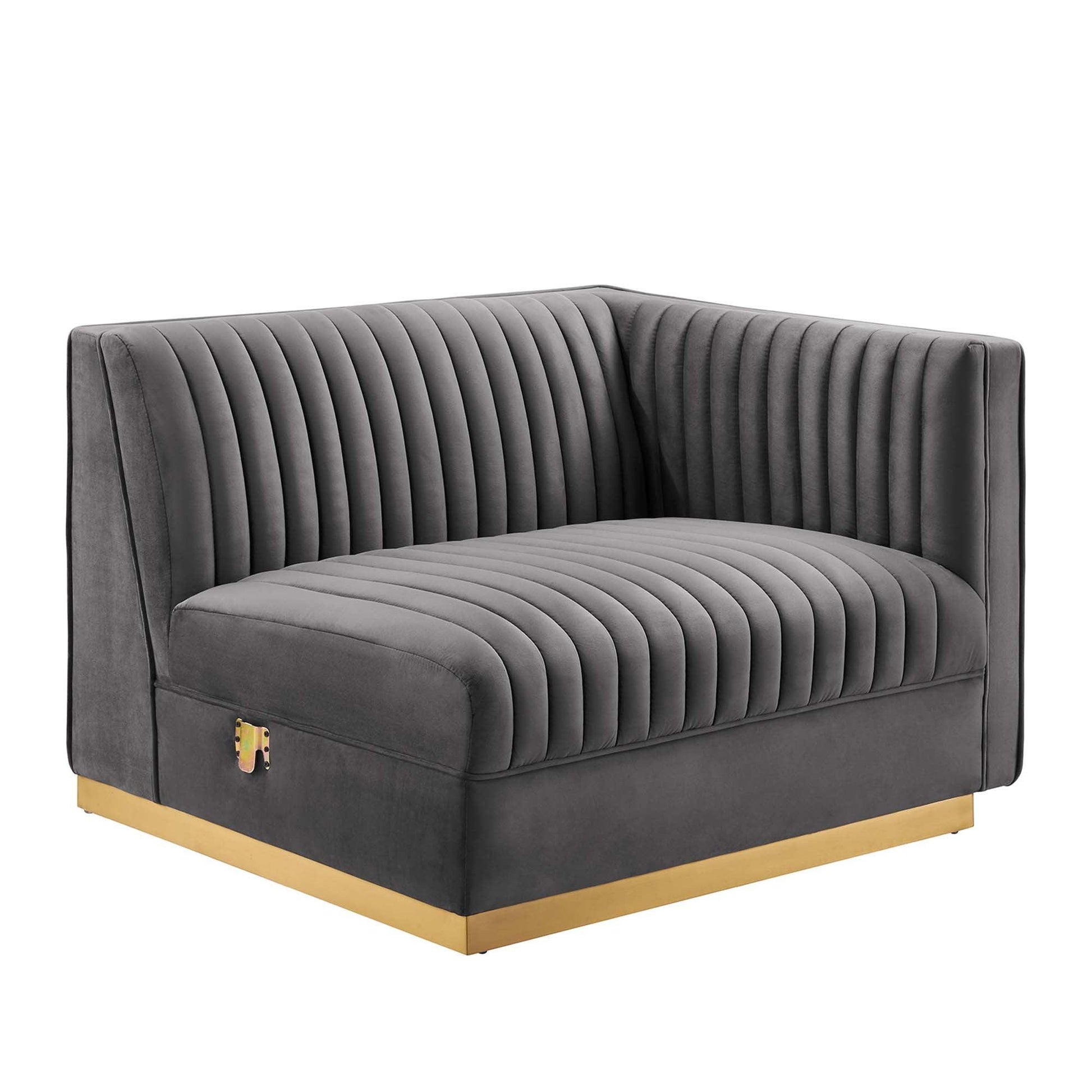 Sanguine 5-Piece Channel Tufted Performance Velvet Right-Facing Modular Sectional Sofa by Modway FredCo
