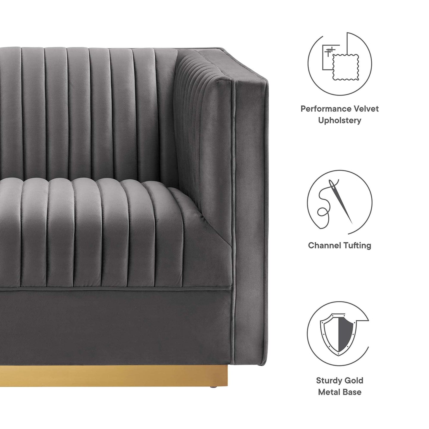 Sanguine 5-Piece Channel Tufted Performance Velvet Right-Facing Modular Sectional Sofa by Modway FredCo