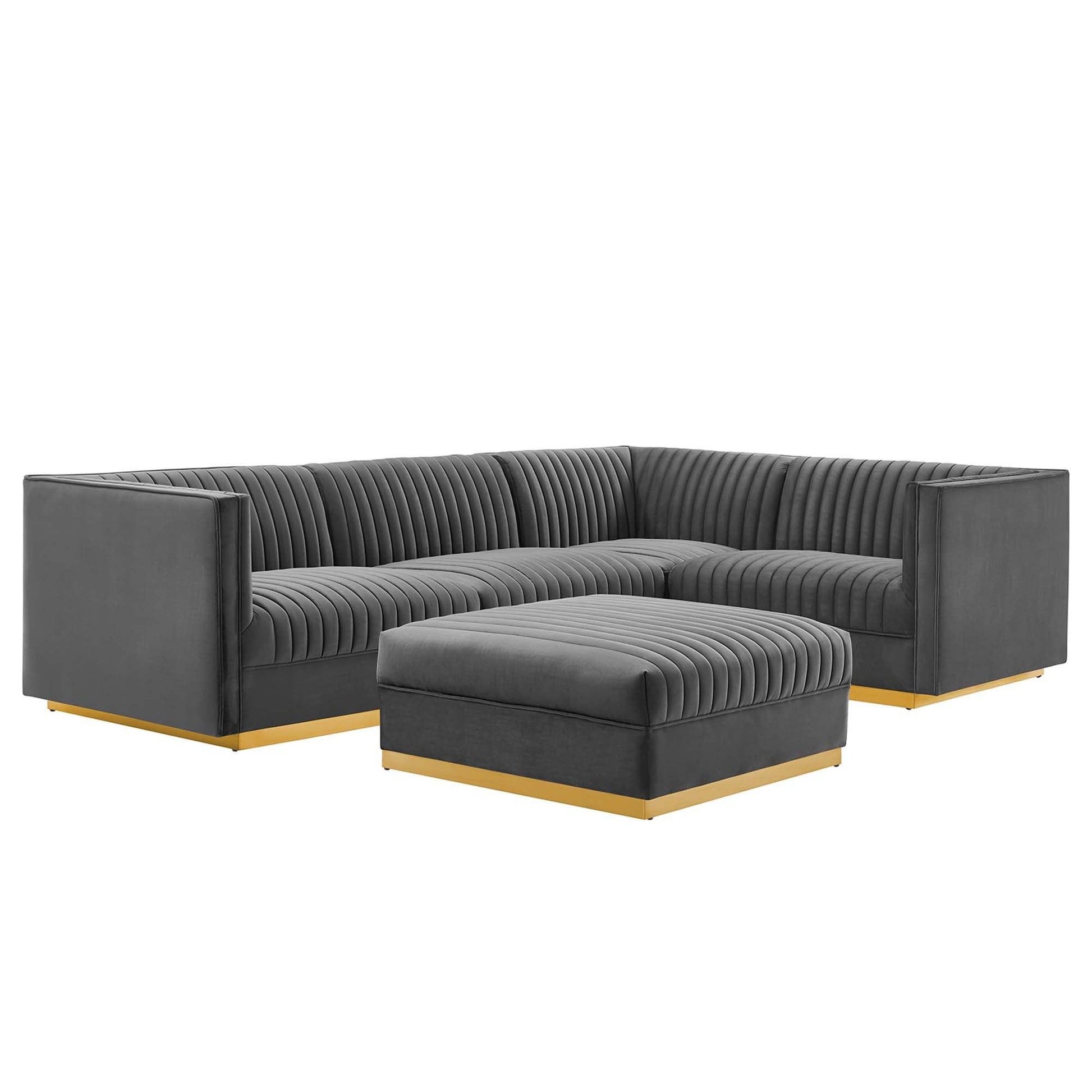 Sanguine 5-Piece Channel Tufted Performance Velvet Right-Facing Modular Sectional Sofa by Modway FredCo