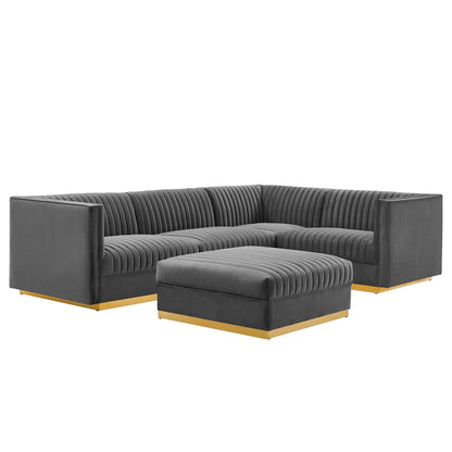 Sanguine 5-Piece Channel Tufted Performance Velvet Right-Facing Modular Sectional Sofa by Modway FredCo