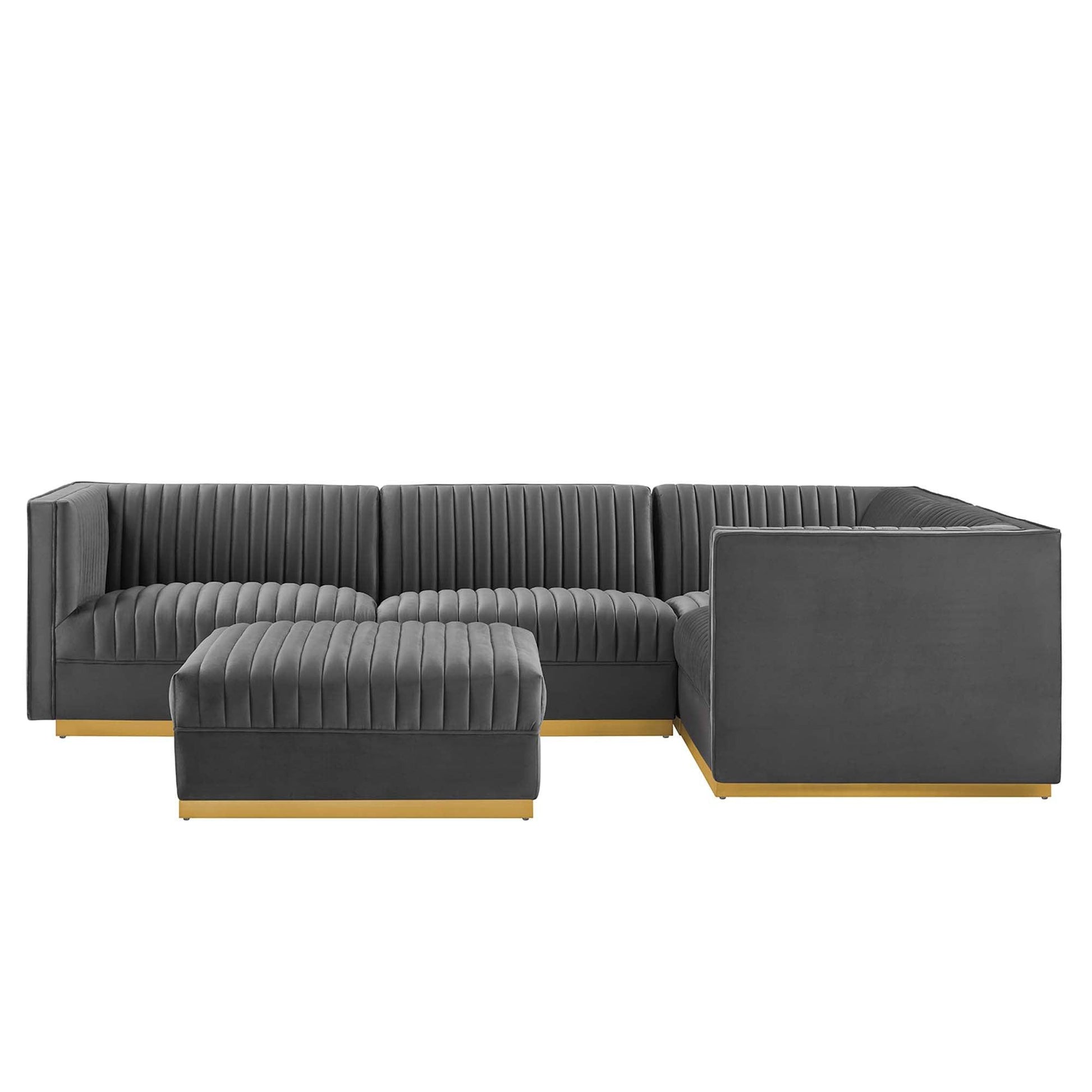 Sanguine 5-Piece Channel Tufted Performance Velvet Right-Facing Modular Sectional Sofa by Modway FredCo