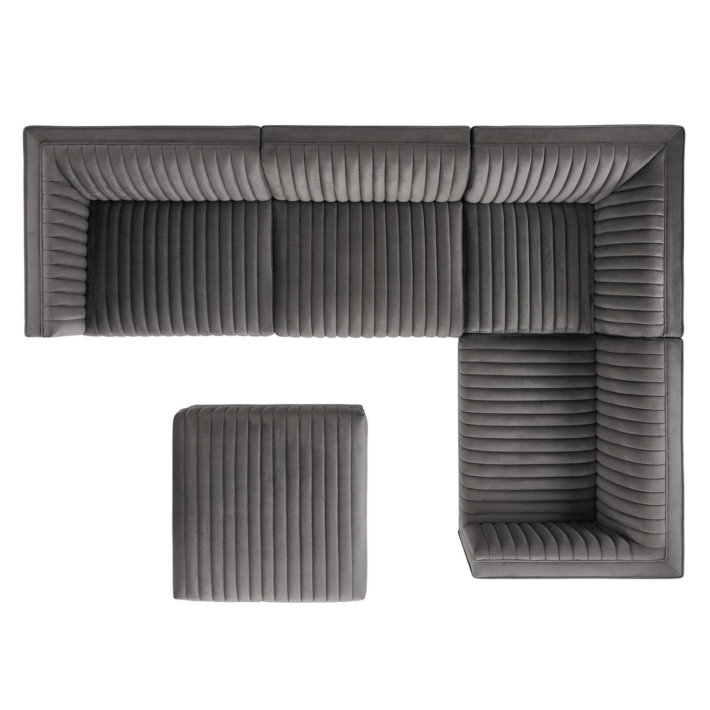 Sanguine 5-Piece Channel Tufted Performance Velvet Right-Facing Modular Sectional Sofa by Modway FredCo