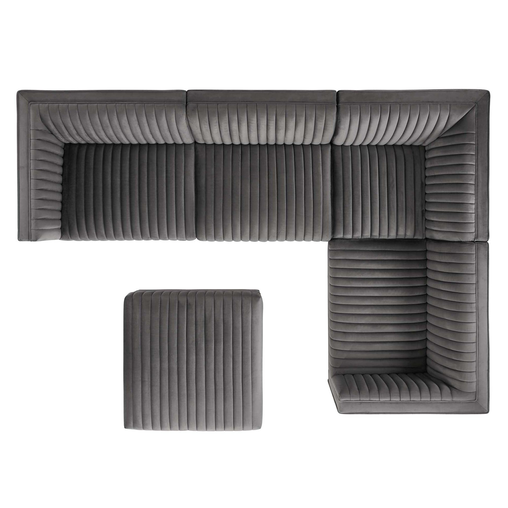 Sanguine 5-Piece Channel Tufted Performance Velvet Right-Facing Modular Sectional Sofa by Modway FredCo