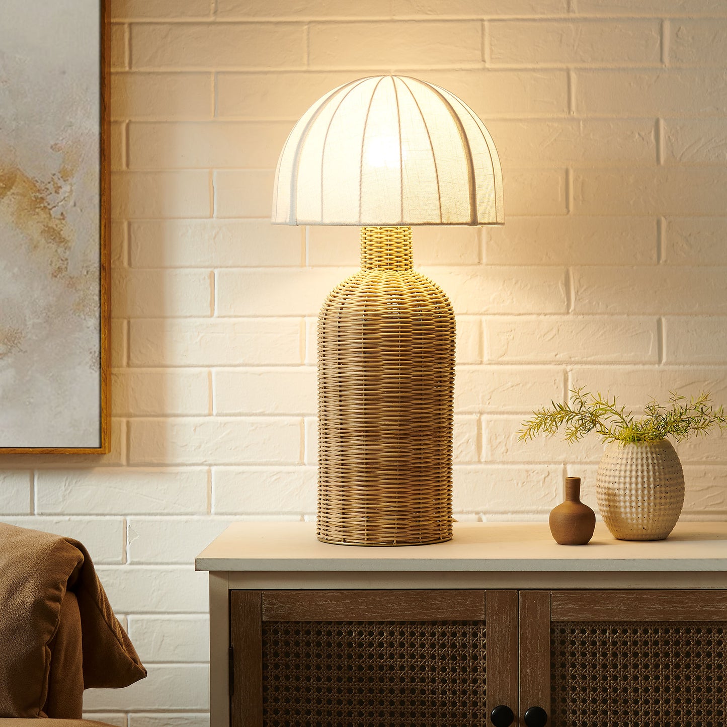 Santo Rattan Table Lamp With Dome Shade by Modway EEI-7186 FredCo