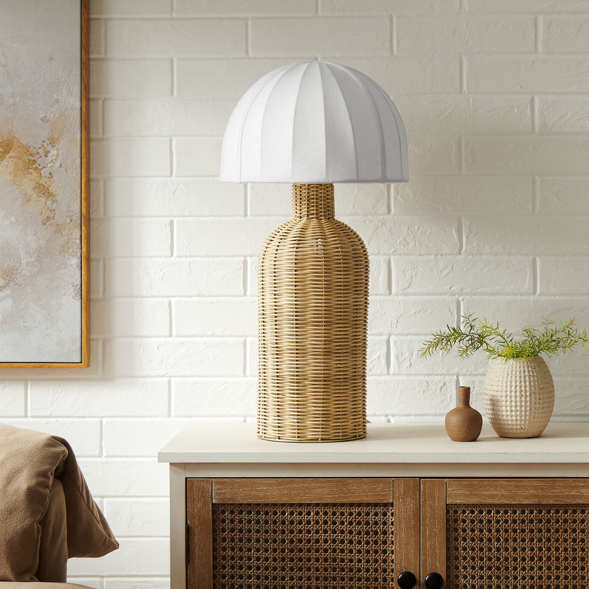 Santo Rattan Table Lamp With Dome Shade by Modway EEI-7186 FredCo