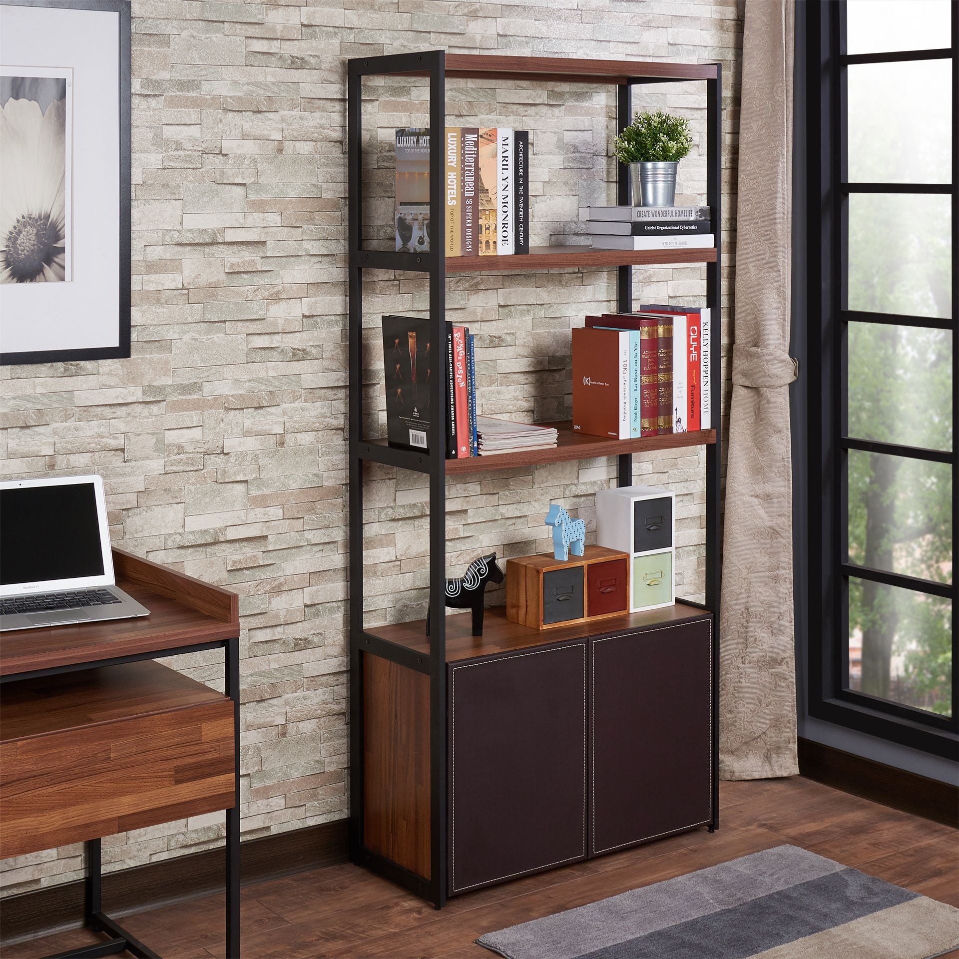 Sara Walnut & Sandy Black Finish Bookshelf FredCo