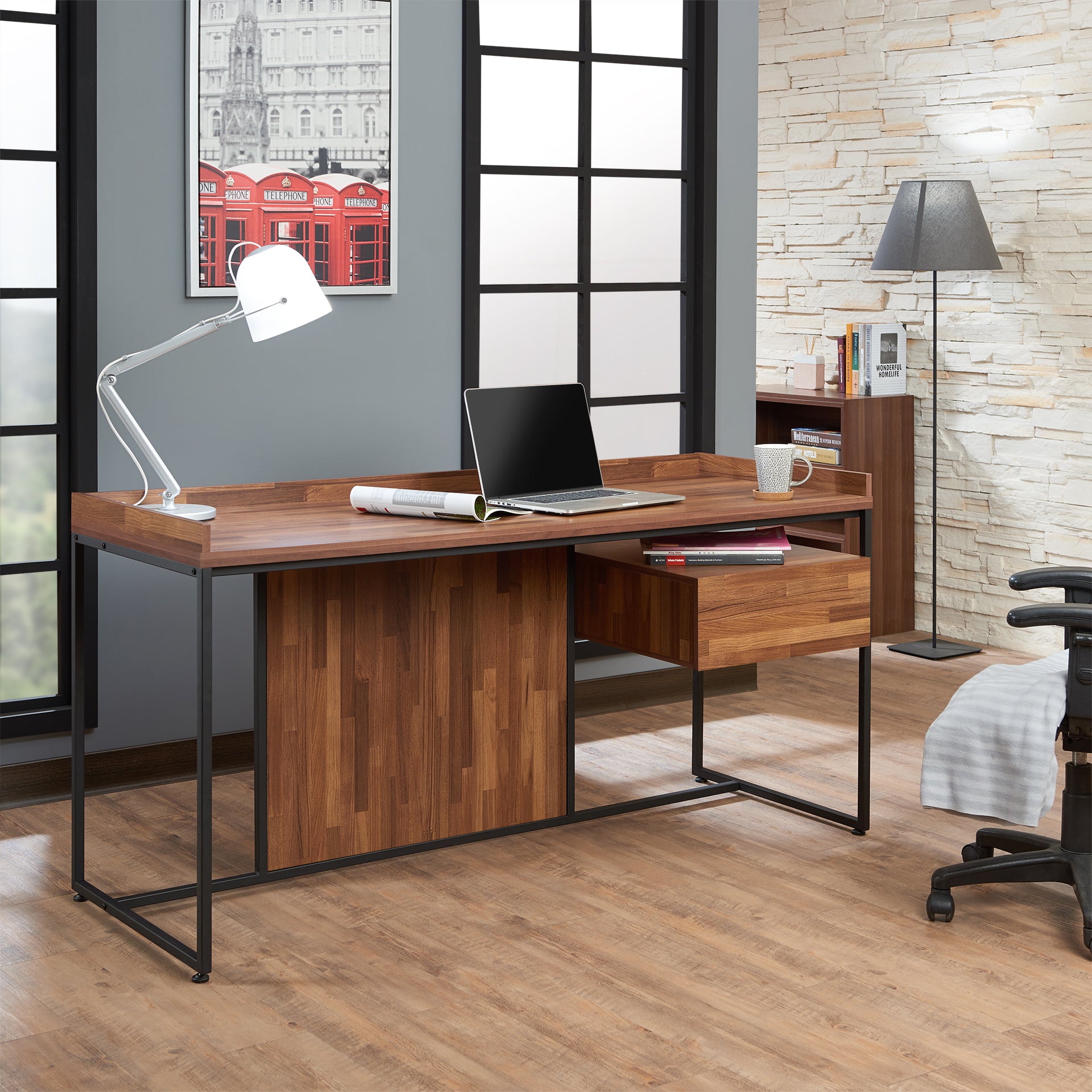 Sara Walnut & Sandy Black Finish Writing Desk FredCo