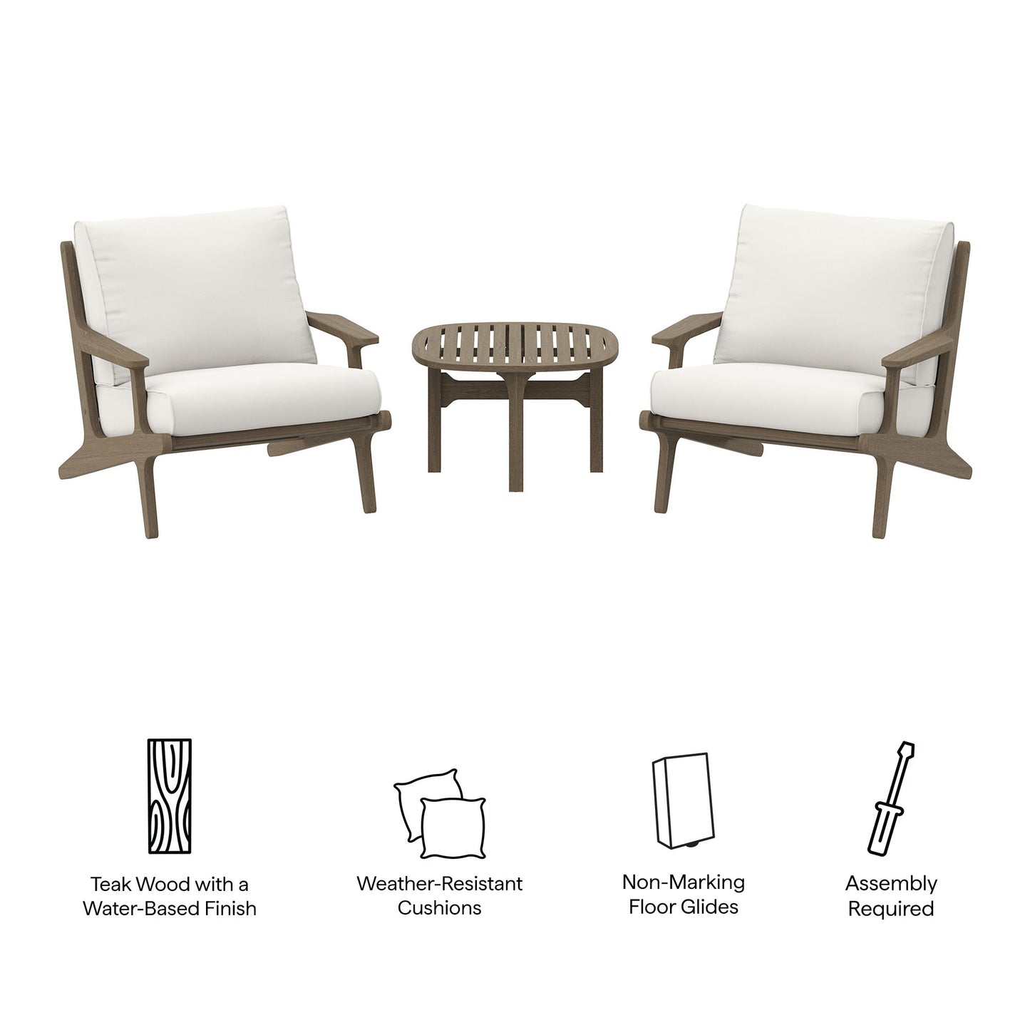 Saratoga 3-Piece Outdoor Patio Teak Wood Furniture Set with Lounge Chairs and Side Table by Modway EEI-7267 FredCo